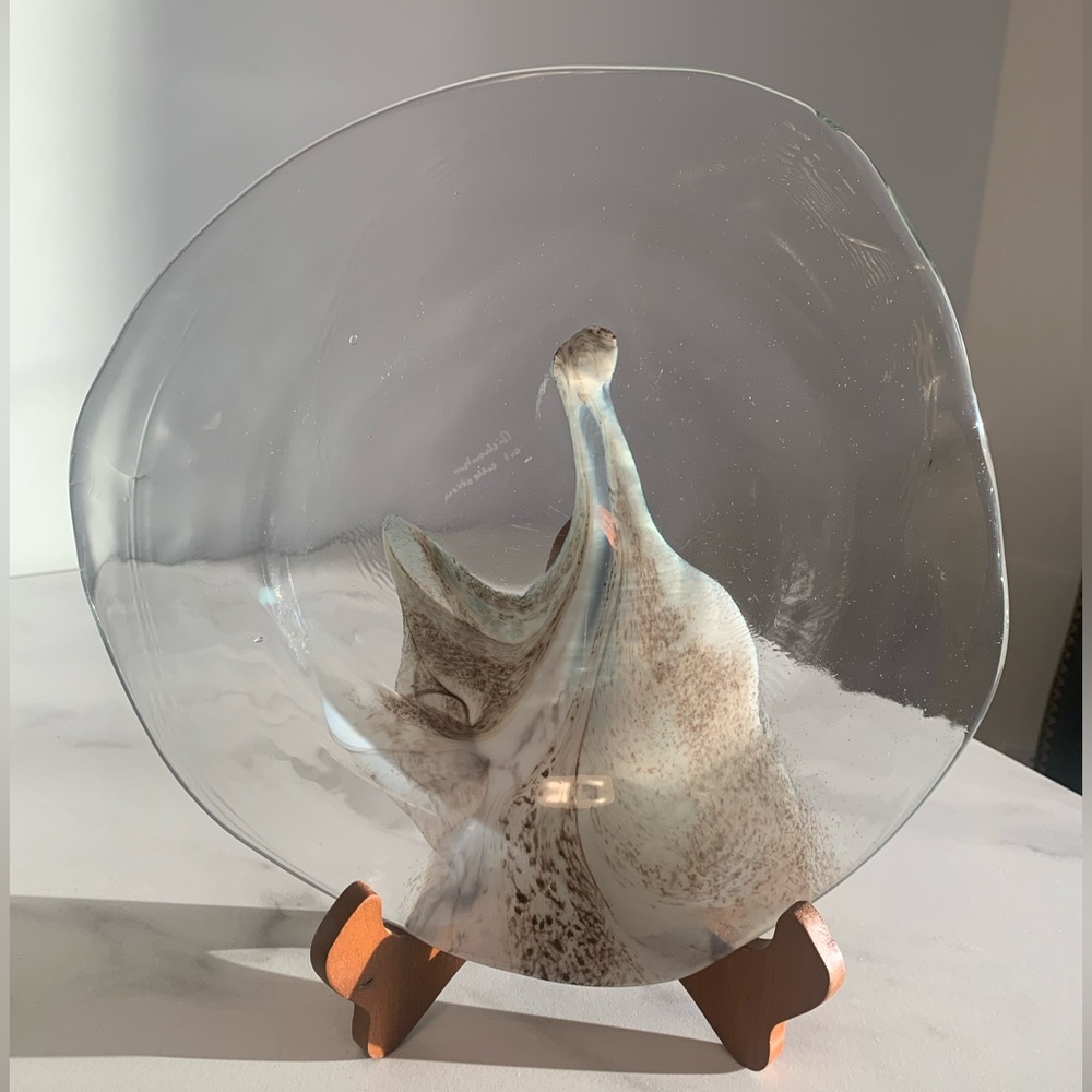 Vintage Hand Blown Glass Plate-Bowl from Richartz Art Collection Brown/Creme